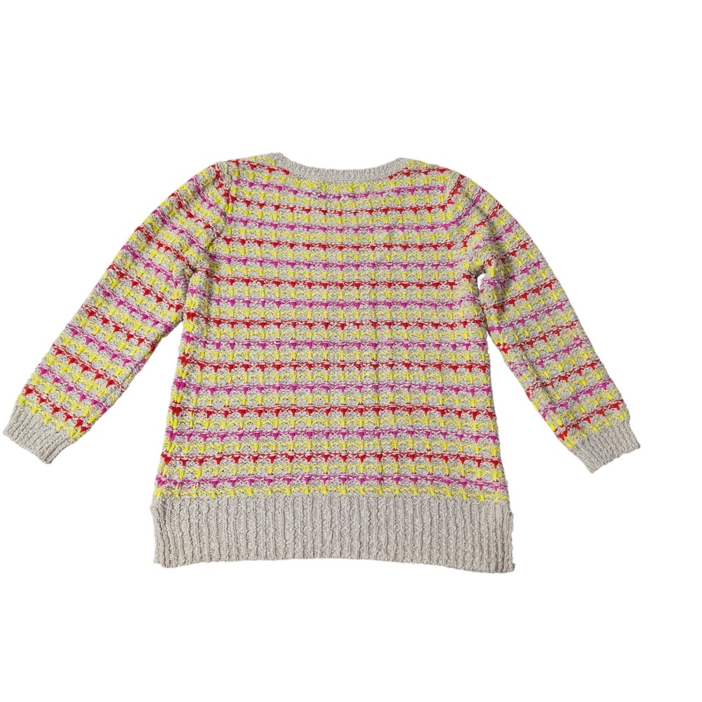 Ann Taylor LOFT Womens XS Neon Embroidered Textured Knit Sweater Beige Pink